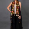A Floral Embroidered Long Black Vest