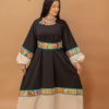 Black and Off-white Dress with Turquoise Embroidery Lines - Image 2