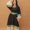 Black and Off-white Dress with Turquoise Embroidery Lines - Image 3