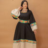 Black and Off-white Dress with Turquoise Embroidery Lines