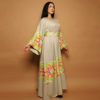 Beige Maxi Dress with Modern Multi Colored Embroidery