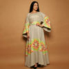 Beige Maxi Dress with Modern Multi Colored Embroidery - Image 4