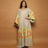 Beige Maxi Dress with Modern Multi Colored Embroidery - Image 3