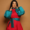 Fuchsia Jacket with Blue Puffed Sleeves - Image 2