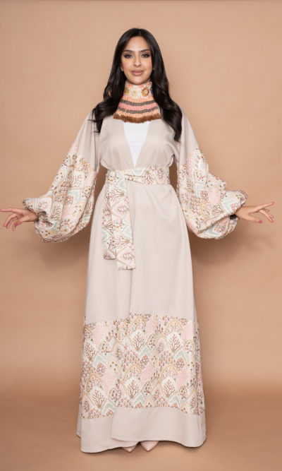 Classy Beige Puffed Sleeves Abaya