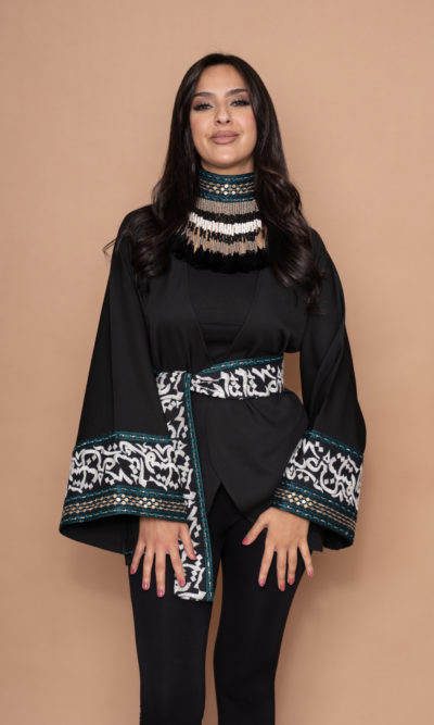 Black Jacket with Arabic Calligraphy Embroidery