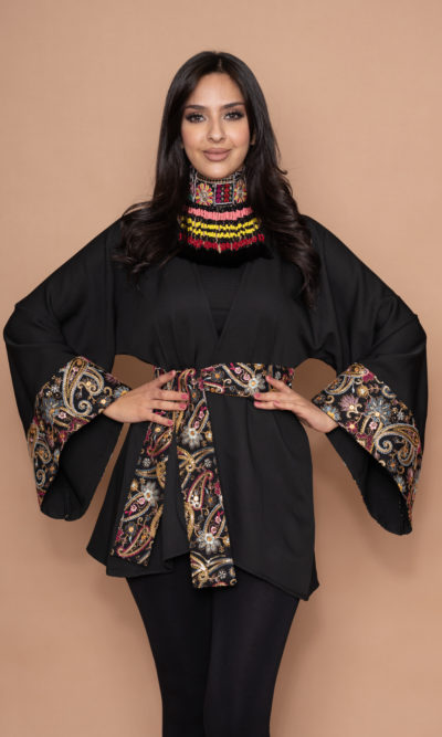 Black Classic Jacket with Gold Buta Embroidery