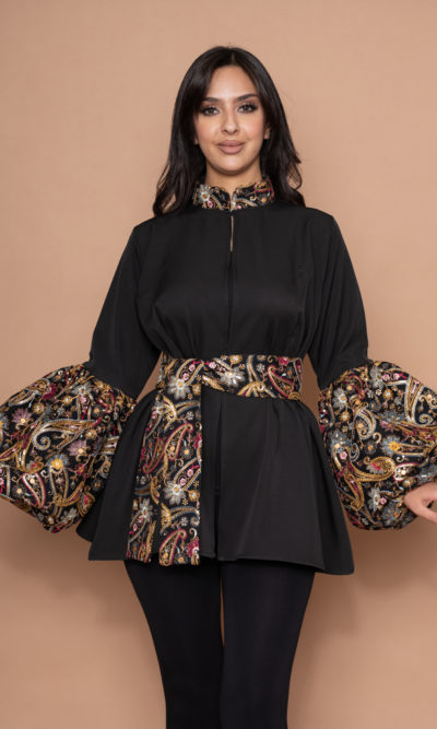 Black Jacket with Rich Gold Embroidered Puffed Sleeves