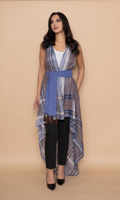 Blue Brown Hatta Vest with Belt