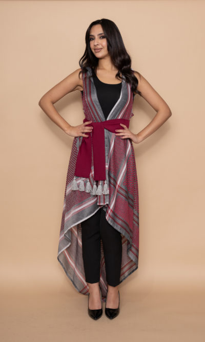 Gray Burgundy Hatta Vest with Belt