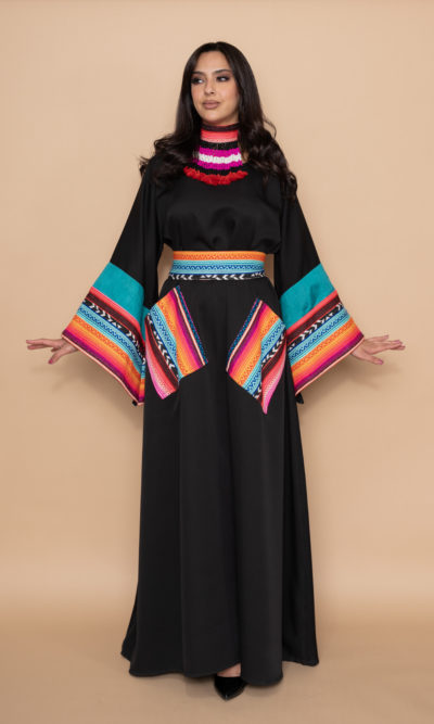 Black Maxi Dress with Colorful Woven Lines