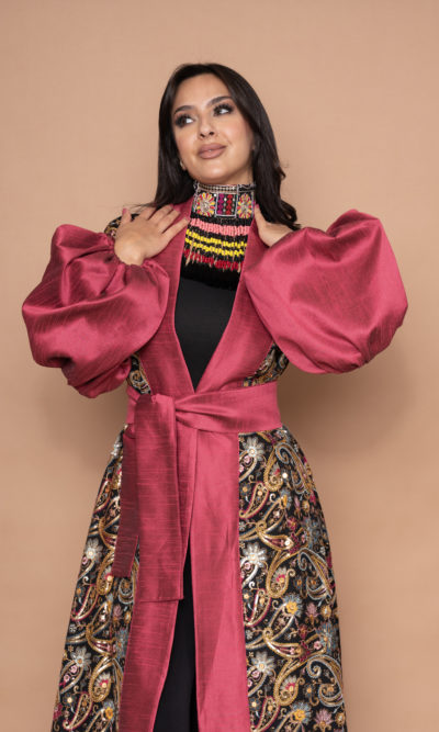 Fully Embroidered Abaya with Pink Borders