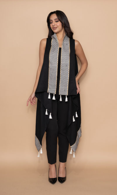 Keffiyeh Embroidered Black Long Vest