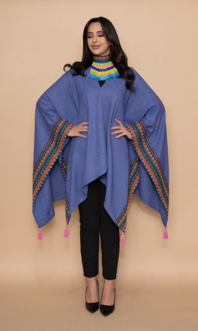 Light Purple Linen Shawl with Colorful Woven on Sides