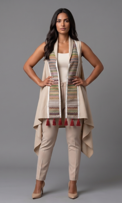 Beige Vest with Traditional Embroidery