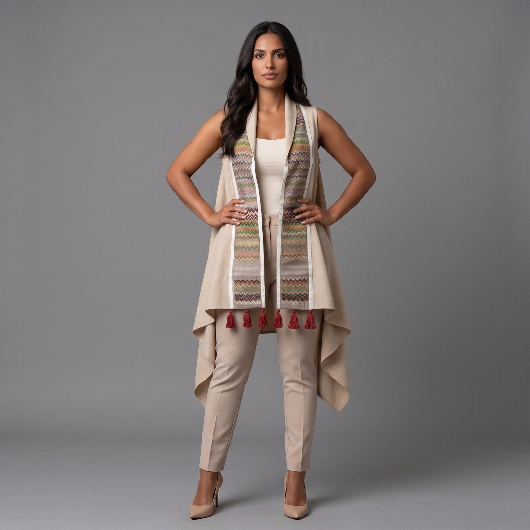 Beige Vest with Traditional Embroidery