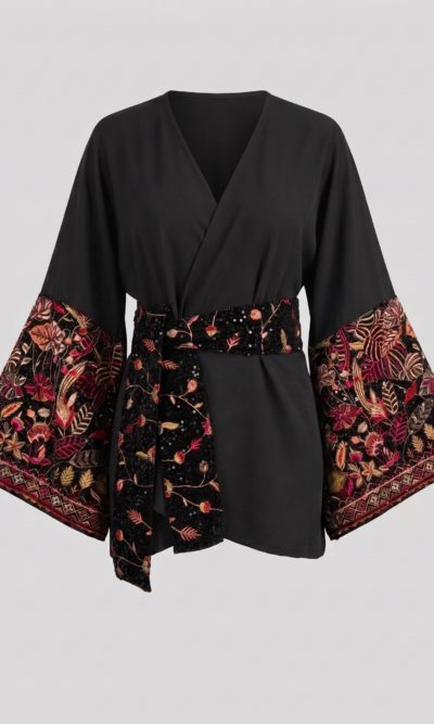 Black Jacket with Fuchsia Velvet Embroidery