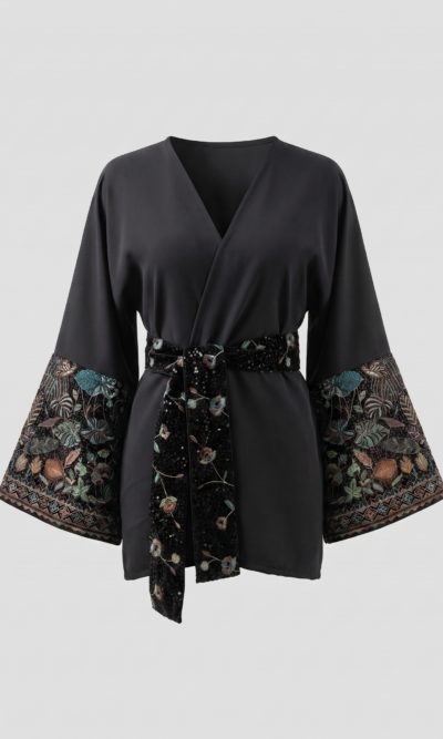 Black Classic Jacket with Green Velvet Embroidery