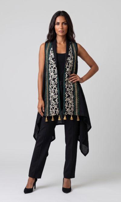 Black Vest with Calligraphy Embroidery