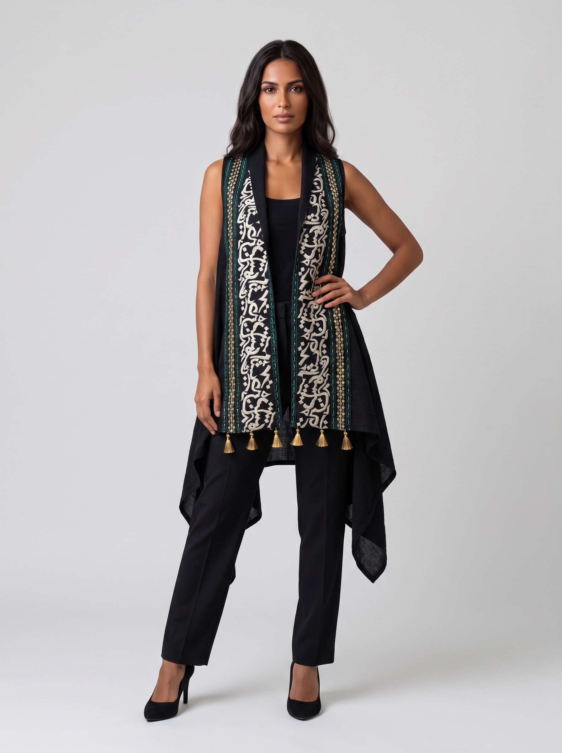 Black Vest with Calligraphy Embroidery