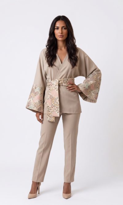 Beige Jacket with Floral Embroidery