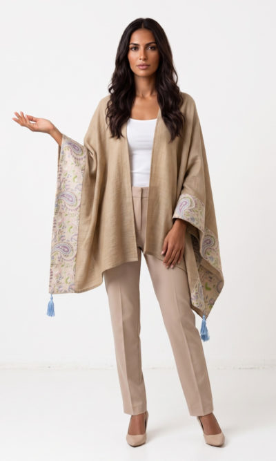 Beige Shawl with Pastel Embroidery