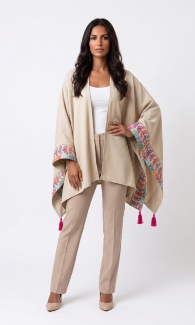 Beige Shawl with Traditional Embroidery