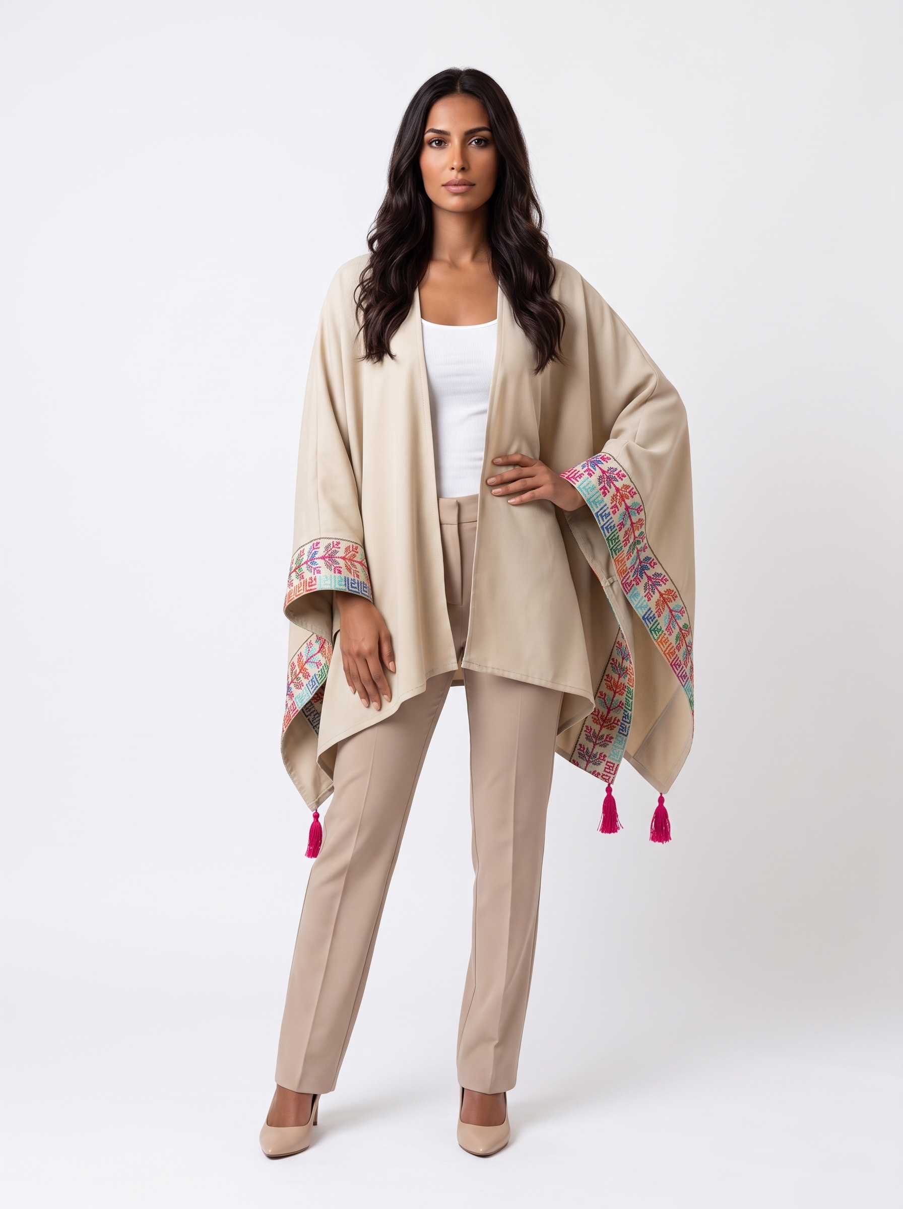 Beige Shawl with Traditional Embroidery