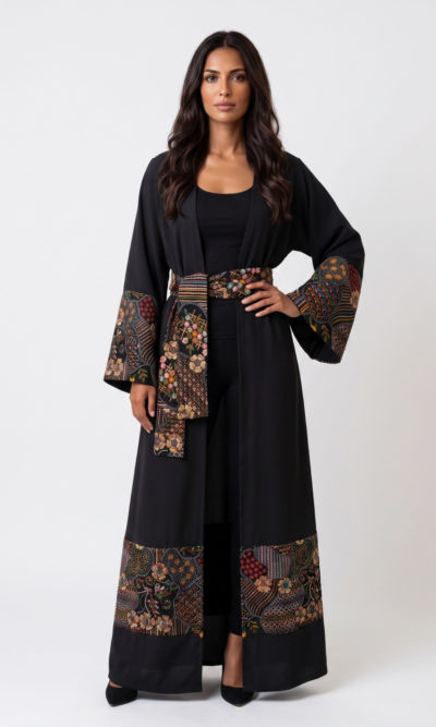 Black Abaya with Gold Floral Embroidery