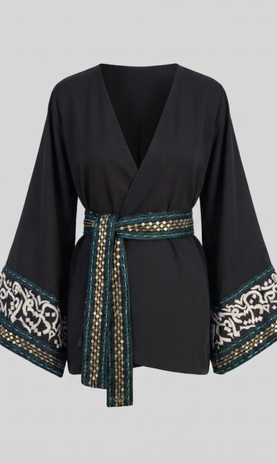 Black Jacket with Calligraphy Embroidery