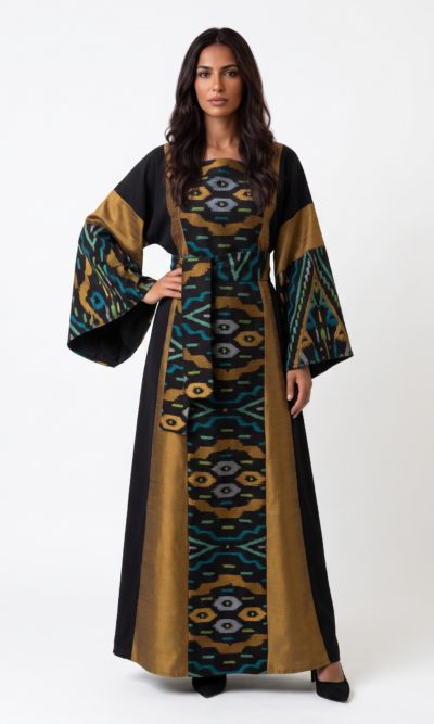 Black Dress with Geometric Embroidery