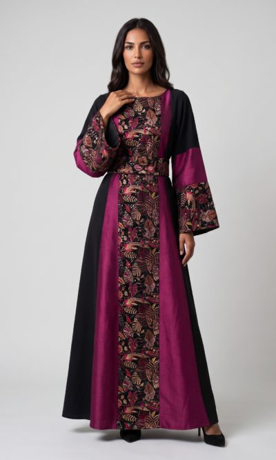 Black Dress with Velvet Fuchsia Embroidery