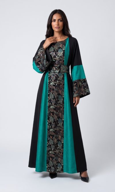 Black Dress with Velvet Turquoise Embroidery