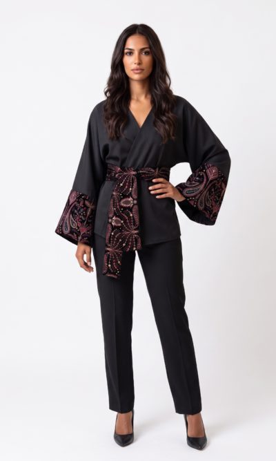 Black Jacket with Burgundy Embroidery