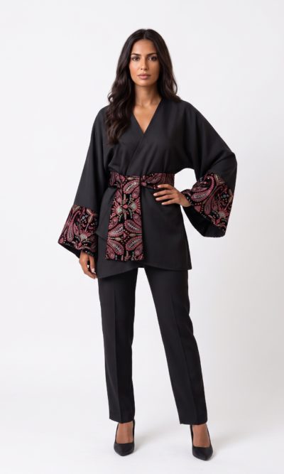 Black Jacket with Fuchsia Embroidery