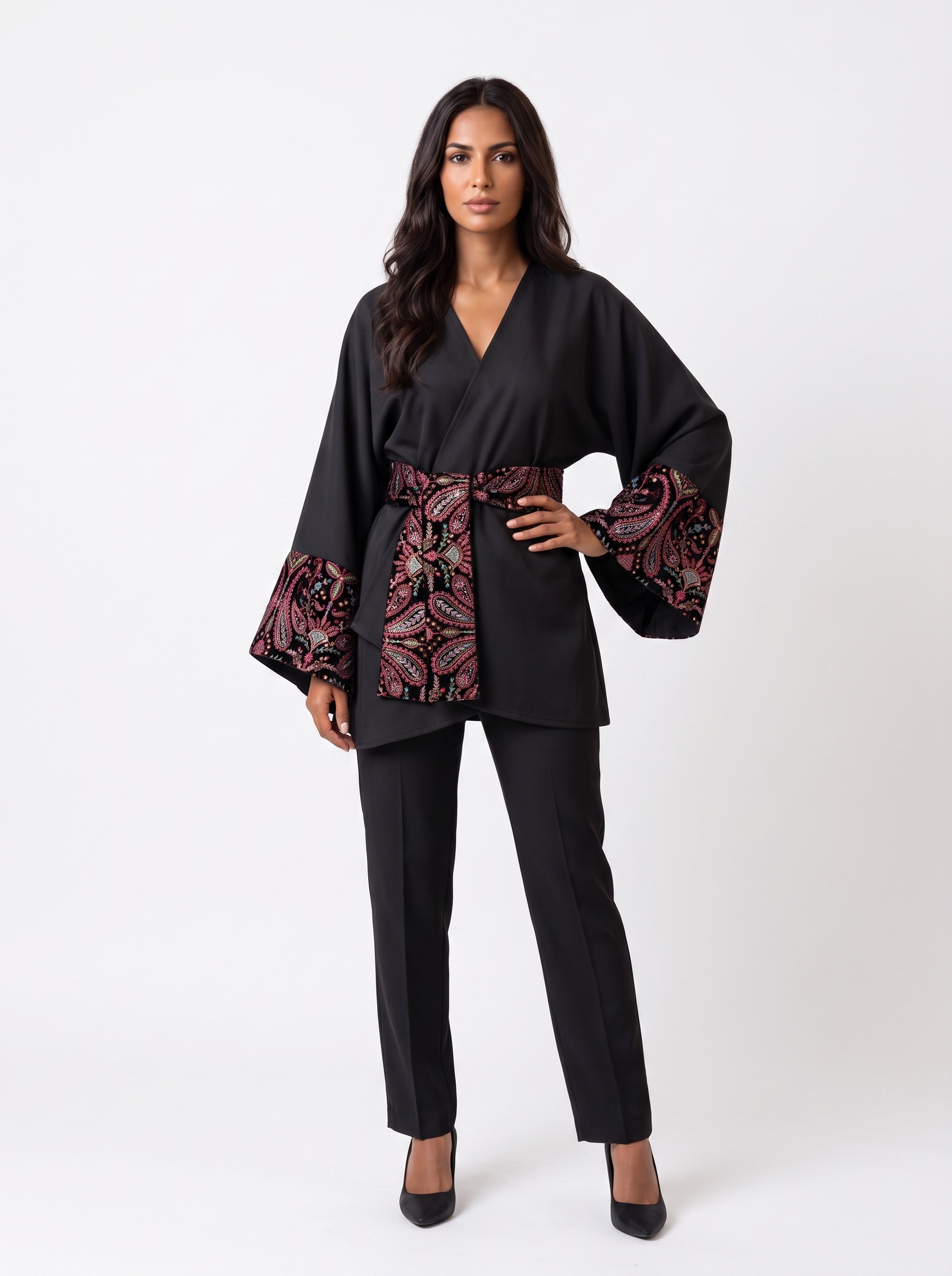 Black Jacket with Fuchsia Embroidery