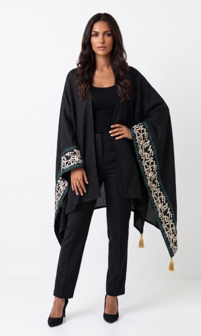 Black Shawl with Calligraphy Embroidery