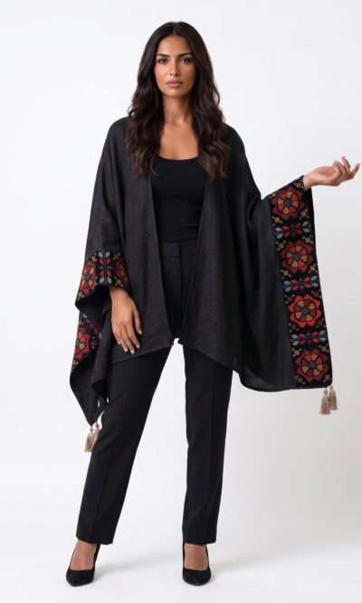 Black Shawl with Velvet Embroidery