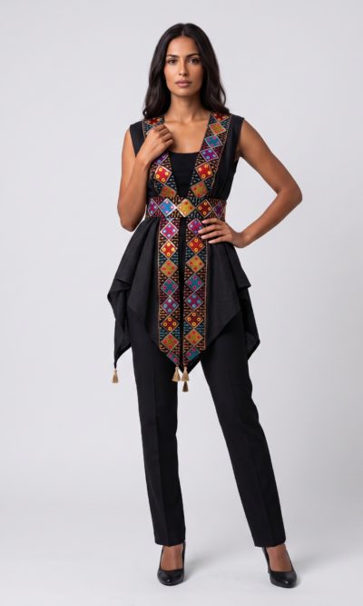 Black Vest with Colorful Embroidery