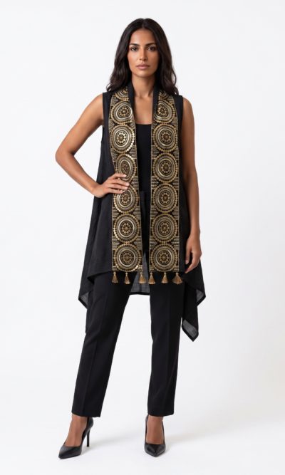 Black Vest with Gold Embroidery