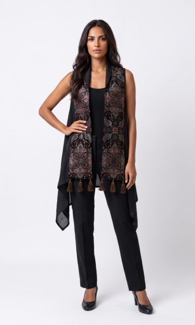 Black Vest with Velvet Embroidery