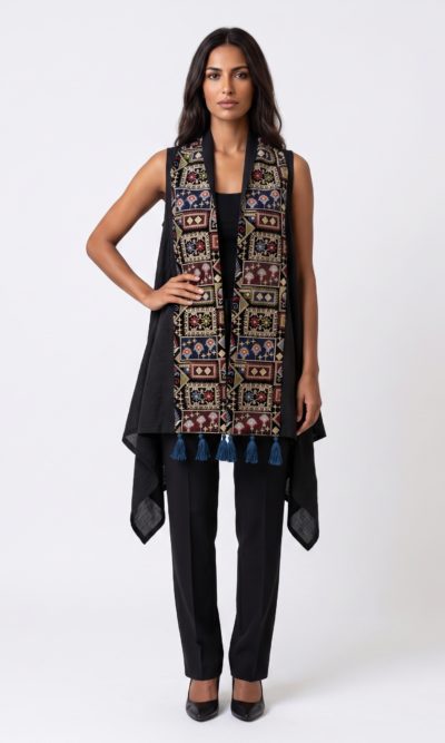 Black Vest with Velvet Traditional Embroidery
