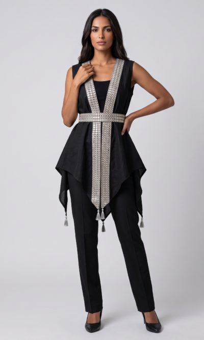 Black Vest with Mirrored Embroidery