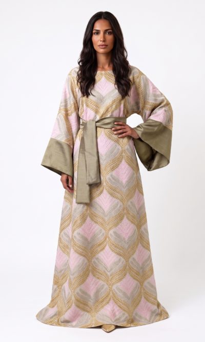 Fully Embroidered Pastel Colored Maxi Dress