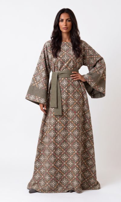Fully Embroidered Charcoal Maxi Dress