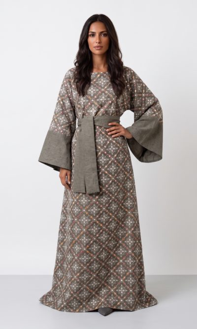 Fully Embroidered Charcoal Maxi Dress