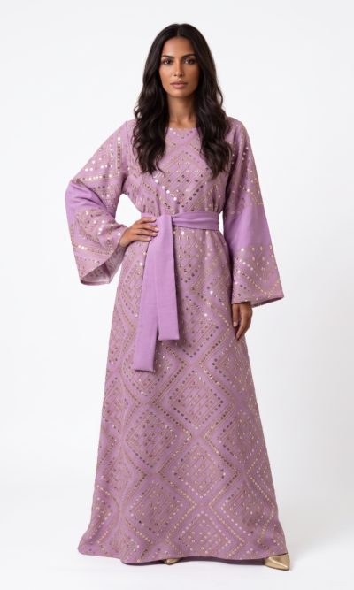 Fully Embroidered Light Purple Maxi Dress