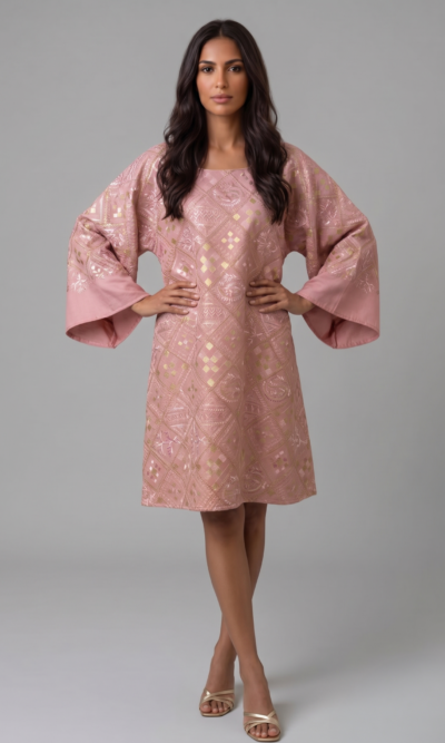 Fully Embroidered Pink Short Dress