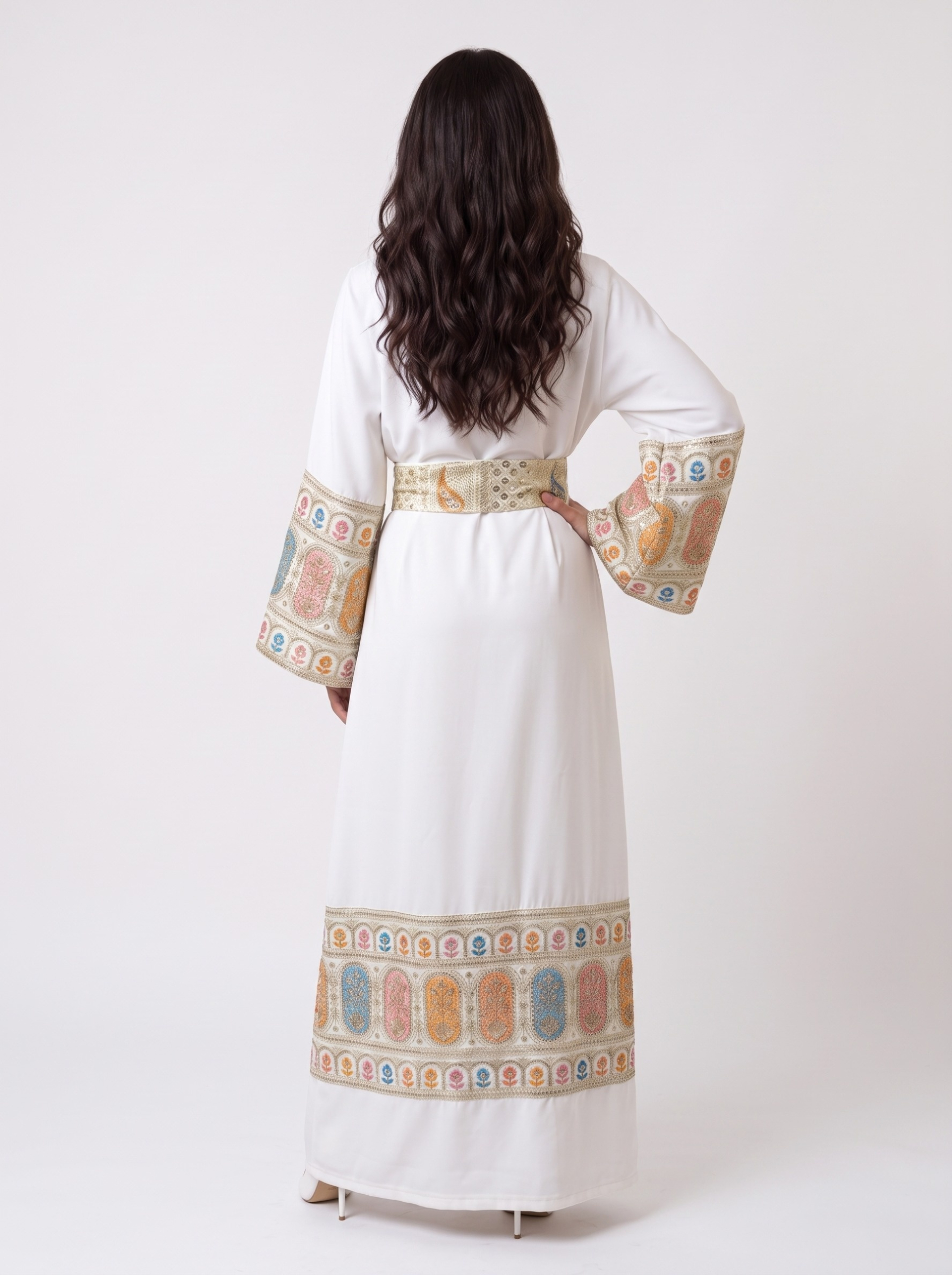 White Abaya with Geometric Embroidery - Image 2