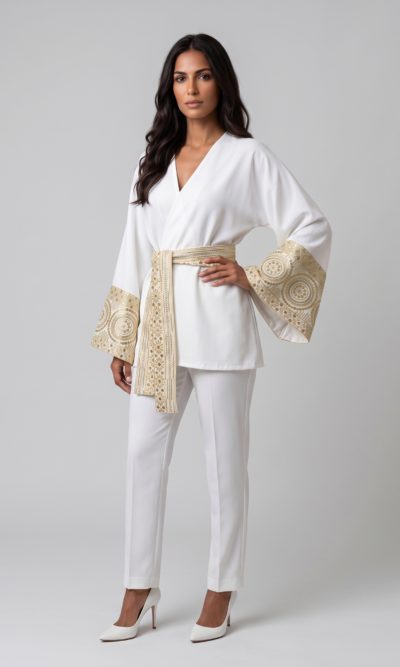 White Jacket with Gold Embroidery and Payyet